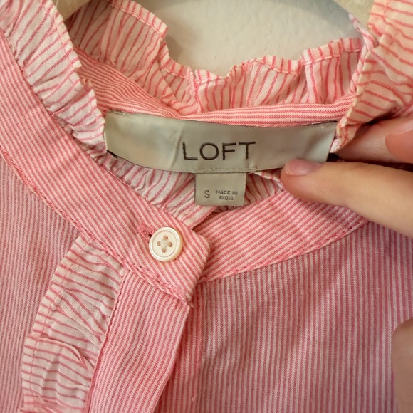 LOFT Pink Ruffle-Front Button Blouse - Picture 3 of 3